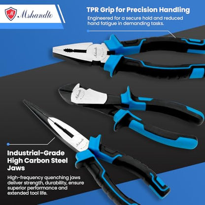 3 Pieces Plier Set, 8" Needle Nose Pliers, 8" Linesman Pliers and 7" Diagonal Cutting Pliers, Premium High Carbon Construction for Cutting, Plumbing, and General Applications Multi-use Tools - size: 3 Pcs