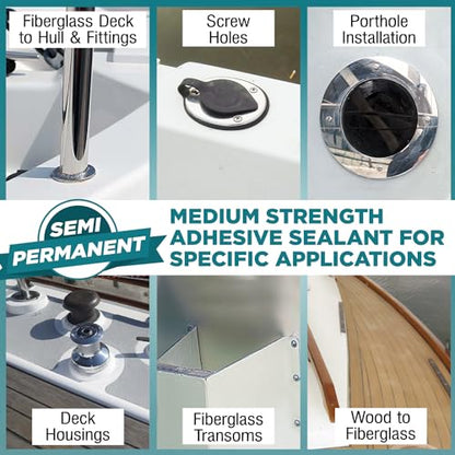 Marine Adhesive Sealant 4000 UV, 10 oz White — Semi-Permanent Watertight Bond Above & Below Waterline, UV Resistant Marine Caulk for Boats, Decks, Hatches & Fittings by Berkland, Compare to 4200