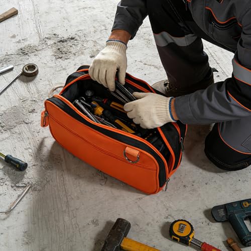 Organizer Tool Pouch Small Tool Bag with Zipper Waterproof Utility Multi Compartments Orange - color: Orange