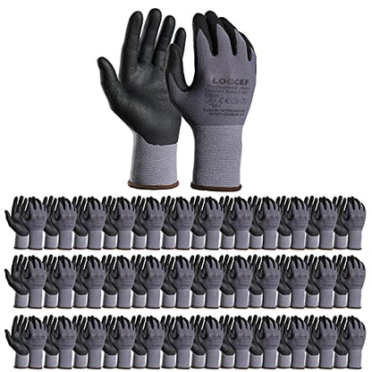LOCCEF Safety Work Gloves MicroFoam Nitrile Coated-12 Pairs,Seamless Knit Nylon Gloves,Home Improvement,Micro-Foam Gloves - color: Grey-36 Pairs