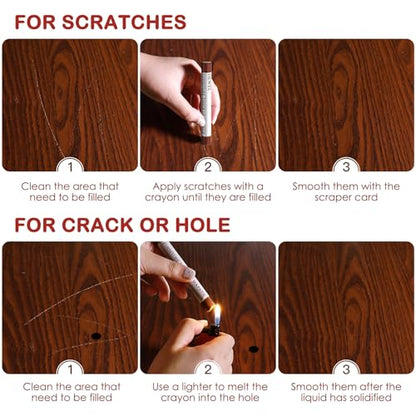 DEWEL Wood Filler Sticks, 10 Pcs Furniture Crayons for Scratches, Touch Up Wax Sticks, Upgrade Furniture Repair Wax Crayons Kit for Scratches, Holes, Floor, Table, Laminate, Carpenters - size: 1 Count (Pack of 10)