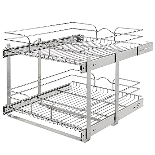 Rev-A-Shelf 2 Tier Kitchen Cabinet Pullout Shelf and Drawer Organizer Slide Out Pantry Storage Basket in Multiple Sizes, 21 x 22 In, 5WB2-2122CR-1 - size: 21" W X 22"d, style: Two Tier