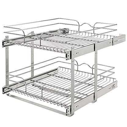 Rev-A-Shelf 2 Tier Kitchen Cabinet Pullout Shelf and Drawer Organizer Slide Out Pantry Storage Basket in Multiple Sizes, 21 x 22 In, 5WB2-2122CR-1 - size: 21" W X 22"d, style: Two Tier