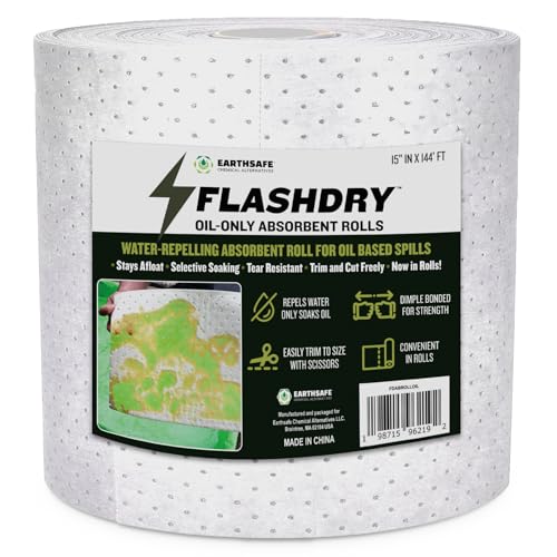 FlashDry Oil Absorbent Roll Pads, Fast-Absorbing Oil-Based Fluid Roll for Garage, Shop, Driveway, Automotive & Marine Use, Tear-Resistant Oil Absorbing Sheets, 15" x 144' ft - 1 Roll - size: Roll of 100 Pads - 2mm