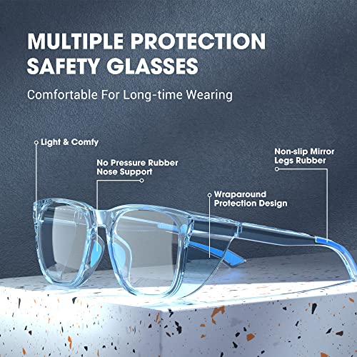 DILANCO Clear Safety Glasses Goggles With Side Shields for Women Men,Fog & Scratch-Resistant Complete UV Protection Eyewear - color: Blue