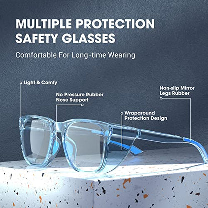 DILANCO Clear Safety Glasses Goggles With Side Shields for Women Men,Fog & Scratch-Resistant Complete UV Protection Eyewear - color: Blue