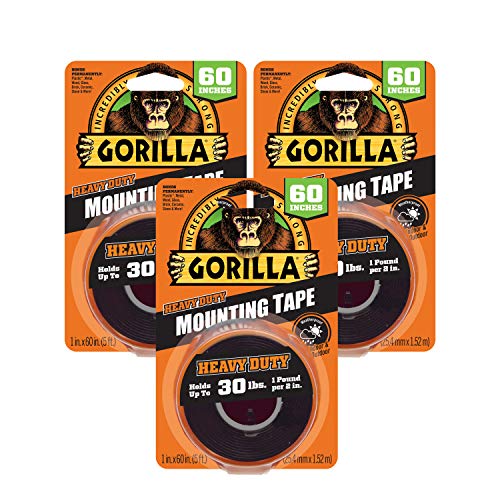 Gorilla - Heavy Duty Double Sided Mounting Tape; Weatherproof; 1" x 60"; Black; (Pack of 3) - size: 3 Pack