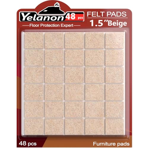 Yelanon Felt Furniture Pads -48 Pcs 1.5" Premium Felt Pads for Chair Legs Furniture, Floor Protectors for Hardwood Floors, Beige - size: 48 pcs Square Beige