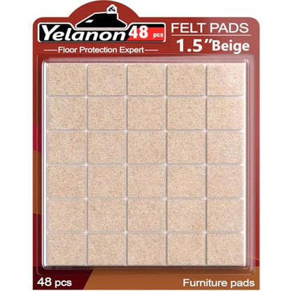 Yelanon Felt Furniture Pads -48 Pcs 1.5" Premium Felt Pads for Chair Legs Furniture, Floor Protectors for Hardwood Floors, Beige - size: 48 pcs Square Beige