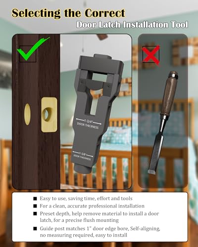 Door Latch Mortise Tool, Grey, Metal, for 1-3/4' or 1-3/8' Thick Doors, Professional Door Latch Installation Kit