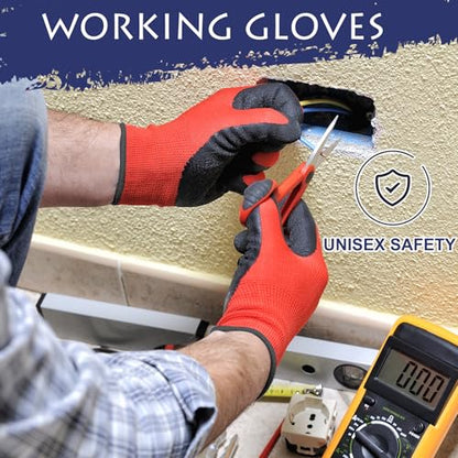 48 Pairs Work Gloves Bulk, Nitrile Coated Gardening Gloves with Grip, Breathable Safety Gloves for Men & Women, Mechanic, Warehouse, Yard Work (24 Blue, 24 Red)