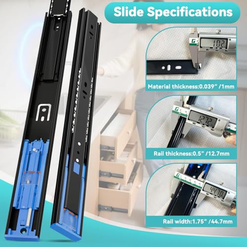 Push to Open Soft Close Drawer Slides 1 Pair 10 12 14 16 18 20 22 24 Inch 100 LB Load Capacity Side Mount Full Extension Cabinet Runner Ball Bearing Kitchen Dresser Glide（Black, 10inch） - color: Soft Close& Push to open, size: 10 Inch