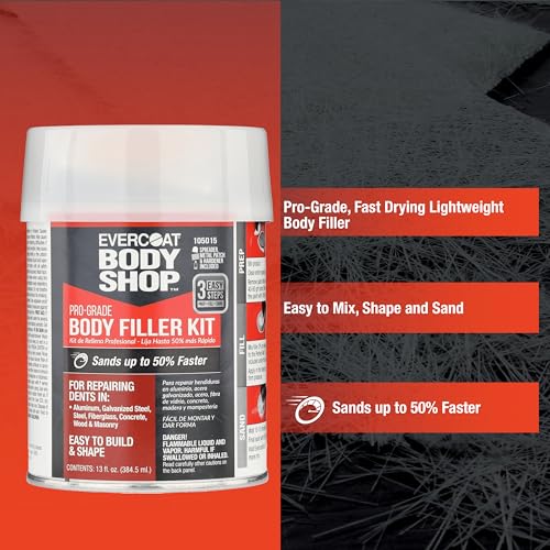 Evercoat Body Shop 105015 Pro-Grade Body Filler Kit, Easy to Build and Shape, Multipurpose for Dents in Aluminum, Fiberglass & More, Easy Mix Hardener Included 13 Fl Oz. - size: 13 Fl Oz., style: Body Filler Kit