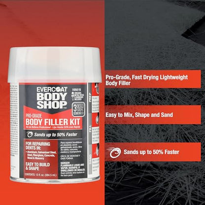 Evercoat Body Shop 105015 Pro-Grade Body Filler Kit, Easy to Build and Shape, Multipurpose for Dents in Aluminum, Fiberglass & More, Easy Mix Hardener Included 13 Fl Oz. - size: 13 Fl Oz., style: Body Filler Kit
