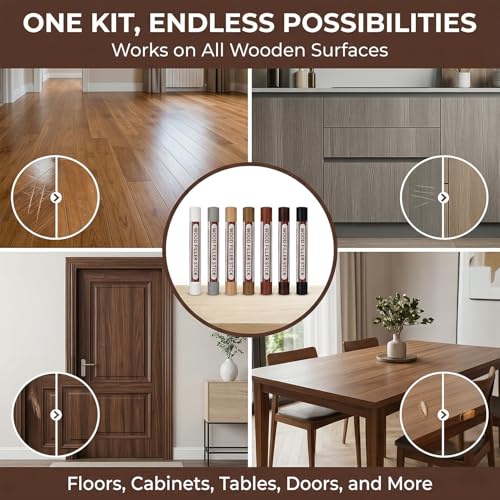 Wood Filler Sticks Repair Kit Wood Putty Scratch Repair - 8 Color Waterproof Sandable Paintable Wax Putty Stick for Furniture Floor Cabinet Touch Up White Hole Fix