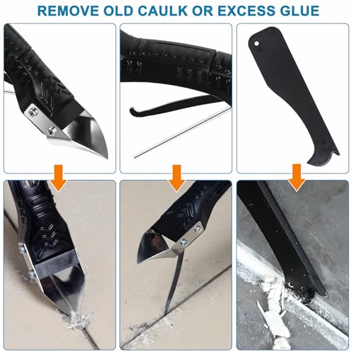 Caulk Gun Kit, Smooth Silicone Caulking Gun and Caulk Remover Tool, Sealant Finishing Tool Grout Scraper for Kitchen Bathroom Window Sink Joint, All in One with Gift Box