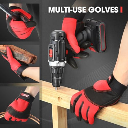 DNA MOTORING 4pair Multi-Purpose Utility Machanic Gloves, Flexible Breathable Performance Padded Knuckles Palm Work Gloves, Red/Black, TOOLS-00586 - color: Red-4pair