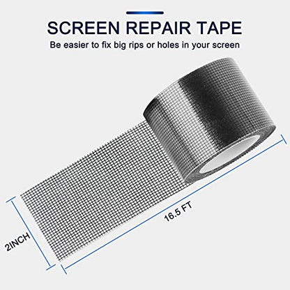 SANKEMU Window Screen Repair Kit 2 in X 16.5FT 3-Layer Strong Adhesive & Waterproof Tape Fiberglass Covering mesh, Repair for Window Screen and Screen Door tears Holes - size: 2 in X 16.5FT