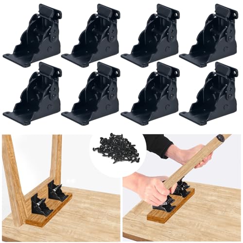 8 Pack 90 Degrees Folding Table Legs Brackets, Lock Extension Support Bracket Heavy Duty Folding Brackets, Black Baking Paint Foldable Self-Lock Hinges with Screw for Table Chair Bed Leg Feet