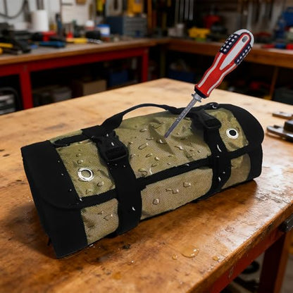 Roll Up Tool Bag Tool Roll,Portable Rollup Toolbag,Foldable Rollup organizer,Tool Organizer with 6 Detachable Pouches,Perfect for Engineers,Hobbyist,Men's gift and Engineer's gift (khaki)