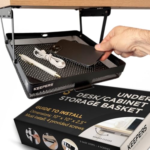 KEEPERS - Under Desk Drawer Slide Out – Metal Under Desk Storage Drawer for Office, Home, RV, Kitchen – Slim Under Table Attachment with Easy DIY Mount - Under Desk Organizer - Fits in 11x10x2In - color: Black, size: Large - Anything Keeper