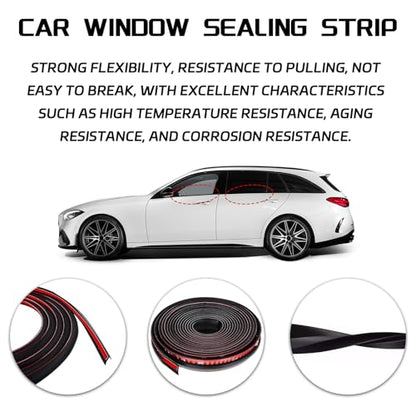 Black V-Shaped Rubber Car Window Seal Weather Stripping, 13.12ft x 0.6in, Silent & Dustproof, For Cars, Trucks, SUVs