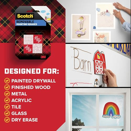 Scotch Removable Double-Sided Mounting Squares, 16 Pre-Cut Foam Squares, 0.7 in. x 0.7 in., Removes Easily Without Leaving Any Residue, Photo-Safe, Mess-Free Application (108AMS-SQ-16) - size: 16 Squares