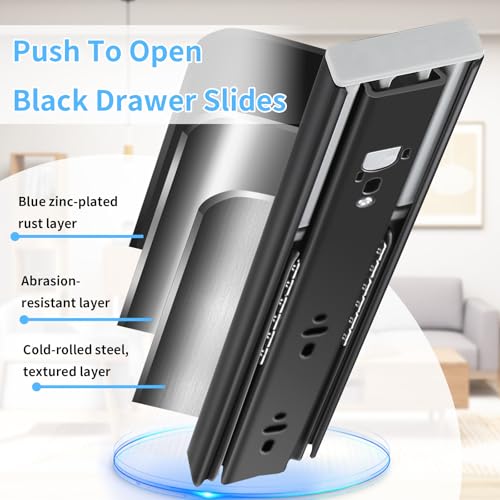 Push to Open Drawer Slides 1 Pair Full Extension 12 14 16 18 20 22 24 inch Side Mount Pull Out Kitchen Cabinet Rails Bracket Replacement Ball Bearing Tracks kit Guide Runner 100 LB Capacity - size: 12 Inch, style: Push open-1 pair