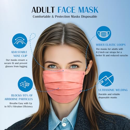 Disposable Face Mask For Adults - Travel Essentials, 100 Pack Individually Wrapped, 4 Ply Protection,Safety Masks Disposable - color: Colorful