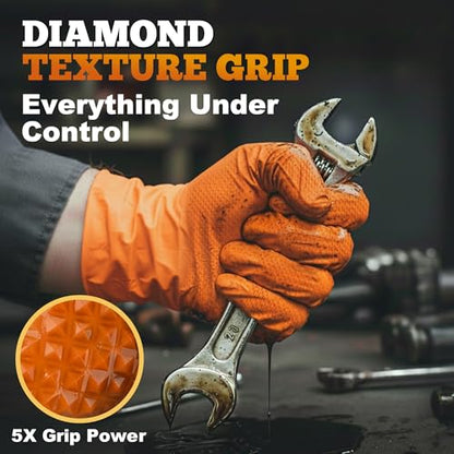 TitanFlex Heavy Duty Orange Industrial Nitrile Gloves with Raised Diamond Texture, Latex Free (6mil/8mil) - color: 02 8mil (100ct), size: XX-Large