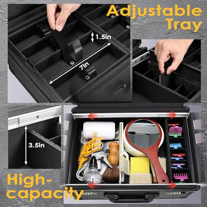Yueieoun Barber Case with Clippers Sliding Tray, Profesional Barbers Briefcase Tool Case, Barber Cases for Clippers and Supplies, Hair Scissors Trimmer Organizer, Salon Grooming Hard Travel Suitcase - color: Black with Sliding Tray