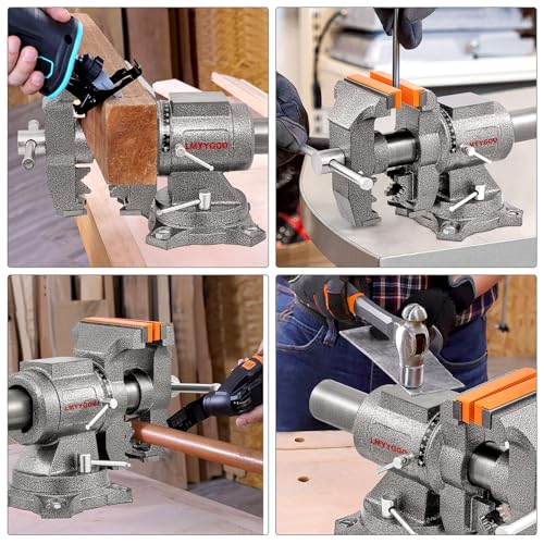 Bench Vise, 6inch Jaw Width 5inch Jaw Opening, 360° Swivel Base, Multipurpose Heavy Duty Workbench Vise with Anvil and 1 Pair Vise Jaw Pad, Table Vise Clamp force 5500LBS - size: 6IN Bench Vise