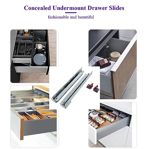 Undermount Concealed Soft Close Drawer Slides 18inch,6 Pairs Full Extension Drawer Glides Runners with Locking Device and Rear Mounting Brackets - size: 18 Inch
