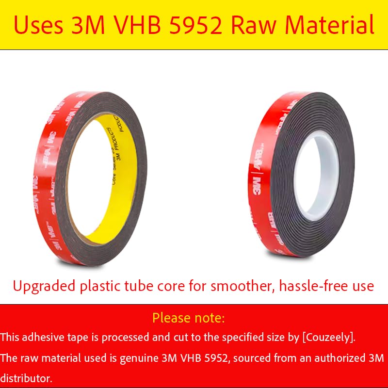 Double Sided Tape Heavy Duty, Waterproof Mounting Foam Tape, 16.5ft Length, 2.56in Width, High Temperature Resistant Adhesive Tape for Car, LED Strip Light, Office Decor, Uses VHB 5952 Raw Material - size: 2.56in x 16.5ft