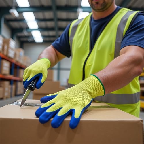 G & F Products Kevlar Cut Resistant Work Gloves, ANSI Rated, Heavy Duty Safety Gloves with PVC Grip, Slash & Puncture Protection for Glass Handling, Metalworking, Construction, Mechanics & More Large - size: Large (Pack of 1)