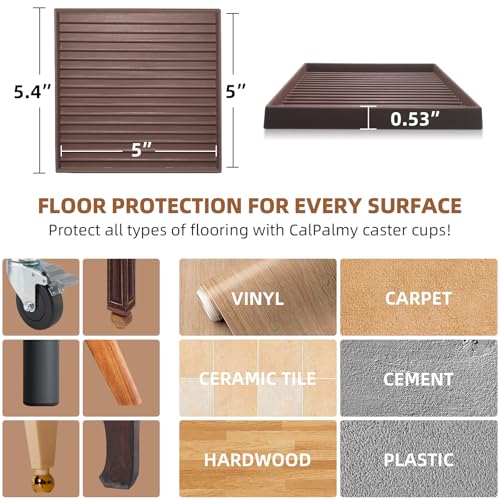 CalPalmy Non-Slip Furniture Pads - Set of 8 Brown 5x5 Square Rubber Anti-Skid Caster Cups for Couch, Chair, Bed, and Furniture Legs - Durable Floor Grip Coasters to Prevent Sliding - size: 5" x 5"