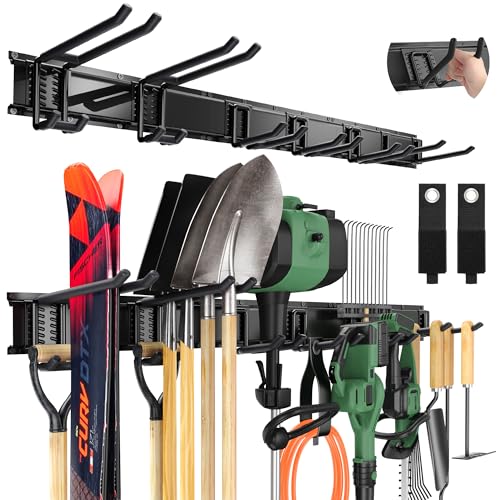LBT 49.5"Garage Tool Organizer Wall Mount 500lbs Garden Tool Organizer for Garage with Adjustable Hooks,Heavy Duty Yard Tool Storage Rack, Anti-Rust Shed Rack Holder Hanging Rake Broom Mower Snowboard - size: 49.5inch