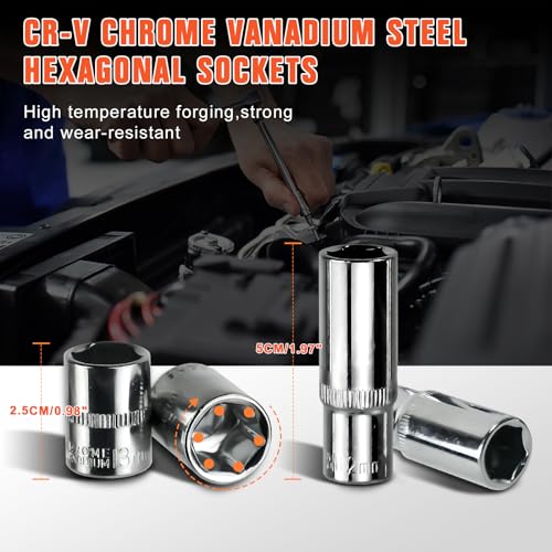 53 Pieces Socket Wrench Set Drive Socket Set with 1/4 Inch Ratcheting Wrench Plastic Toolbox Storage Case for Automotive Repair And Home Use - color: Gjx53s