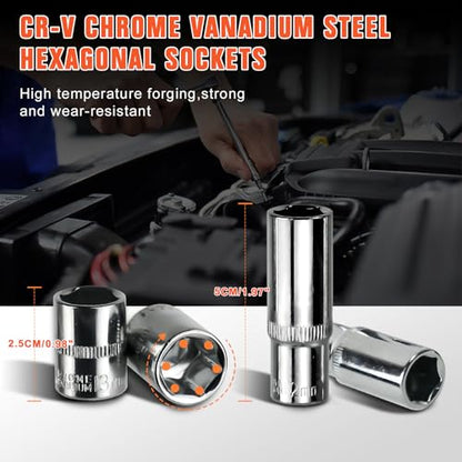 53 Pieces Socket Wrench Set Drive Socket Set with 1/4 Inch Ratcheting Wrench Plastic Toolbox Storage Case for Automotive Repair And Home Use - color: Gjx53s