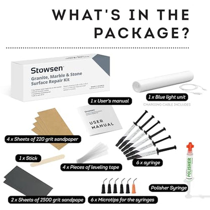 Granite, Marble & Stone Repair Kit - Fix Chips & Defects in Minutes | Restore Tiles & Countertops with Ease | for Quartz Corian Marble or Stone | Flawless Results Every Time | Repair Up to 20 Chips - style: Granite