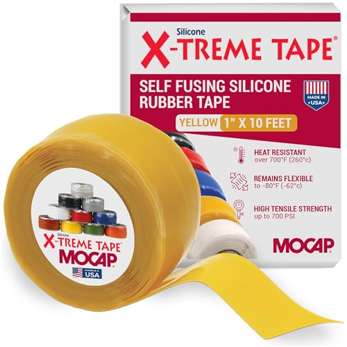 X-Treme Tape MOCAP Heavy Duty Electrical Tape, Self-Fusing Silicone Rubber, Waterproof & Insulating Flexible Tape, Electrical for Hose, Automotive, Outdoor & Repairs - 1" x 10ft Roll - Yellow - color: Yellow, size: 1" wide x 10 ft long