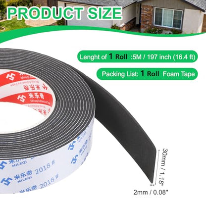 PATIKIL Sponge Rubber Foam Tape, 1 3/16" W x 5/64" t x 16.4ft l Self-Adhesive Foam Insulation Tape Weather Stripping for Window Door Soundproofing Weatherstrip AC Seal Strip, Black - size: 1 3/16" x 5/64" x 16.4ft