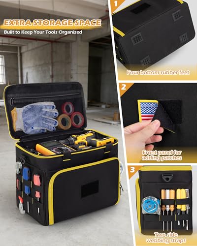 Marscamd 2 Layers Tool Bag with 3 Clear Window Removable Cases, Heavy Duty Tool Tote with Molle Webbing and Detachable Shoulder Strap, Black/Yellow - color: Black/Yellow