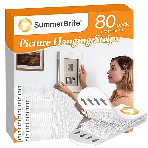 SummerBrite Picture Hanging Strips 80 Strips, Damage Free Removal, Wall Poster Picture Hangers Without Nails, Sticky Hook & Loop Adhesive Strips for Poster/Picture/Home/Office, 40 Pairs/Medium, White - size: Medium 40 Pairs, style: White