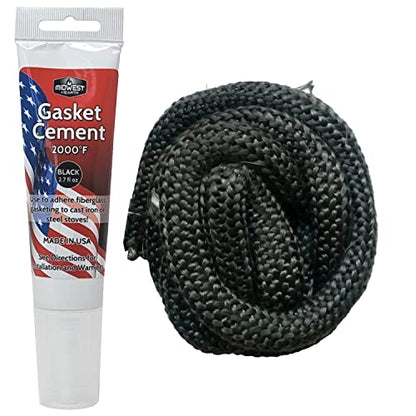 Midwest Hearth Wood Stove Replacement Gasket Kit – Made in USA Graphite Impregnated Fiberglass Rope Gasket & 2000°F Adhesive Cement for Woodburning Stoves (5/8" x 84" Rope) - size: 5/8" x 84" Rope
