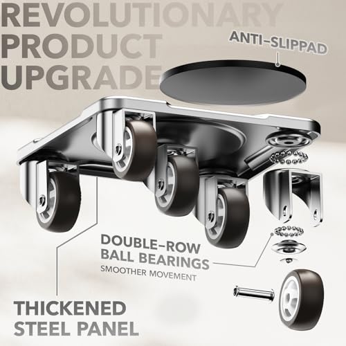 Furniture Movers with 5 Wheels 360° Rotatable Universal Wheels, Furniture Lifter for Easy Moving, Heavy Duty Dolly with Carbon Steel Panel Max Load 1100LBS - size: 5×5 in B