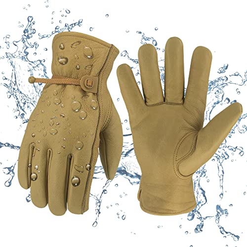 Leather Work Gloves for Men & Women, Reinforced Durable Gardening Gloves,Cowhide Work Gloves,Puncture & Cut Resistant - color: Brown With Buckle, size: X-Small