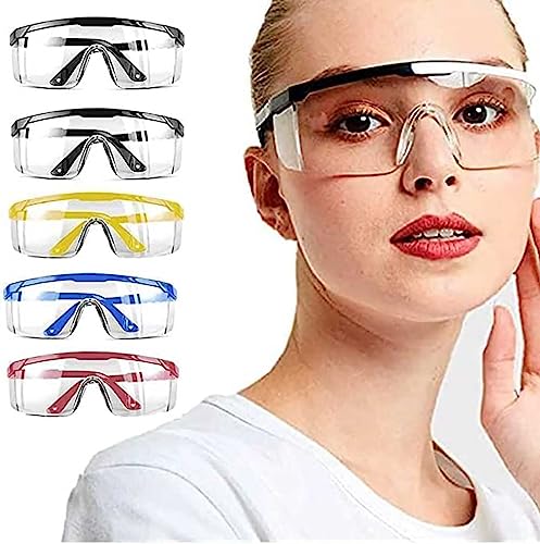 5 PACK Safety Glasses Goggles, Men Women Anti-fog Wide Vision Safety Goggles Eye Protection, Z87 UV 400 Blocking Eyewear Adjustable Temples Eye Shied for Lab,Yard work, Gardening, Lawn mowing - color: Black&yellow