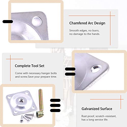 8 Sets Leg Mounting Plates with Hanger Bolts Screws Furniture Legs Attachment Plates Industrial Strength T-Plate 5/16" (M8) for Sofa Couches Chair Seats