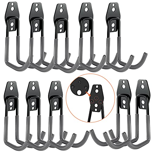 3-H Garage Wall Hooks 10 Pack,Garage Hooks Heavy Duty,Garage Storage Hooks for Hanging and Organizing Garden,Lawn,Yard Tools,Chairs,Ladders,Weed Eater,Shovel,Blower(Gray) - color: Gray, size: 10